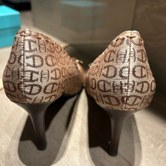 Vintage ETIENNE AIGNER POt MONOGRAM PEEP TOE PUMPS SIZE 7.5 - Picture 6 of 11